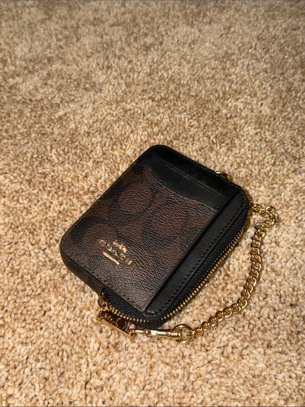 Coach Signature Zip Card Case with Gold Chain